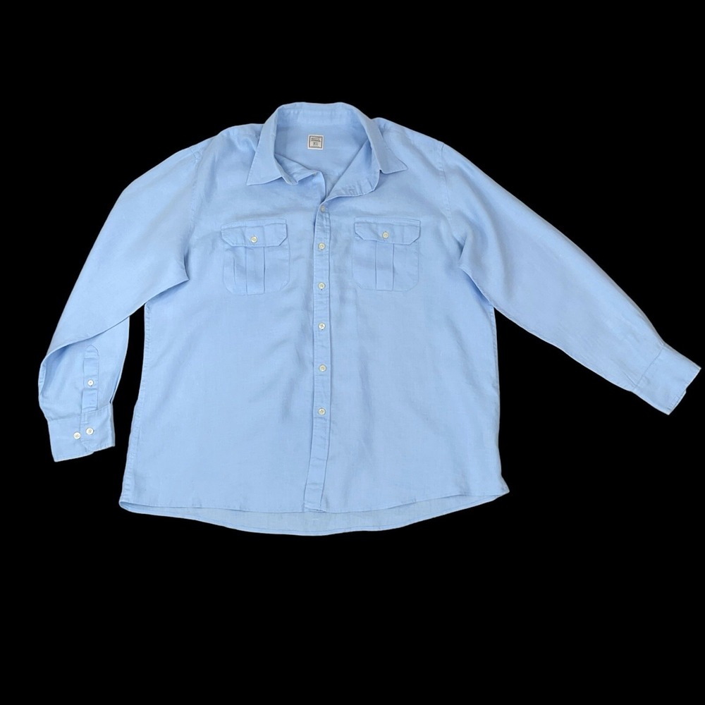 Merona‎ Shirt Men XL Blue Linen Long Sleeve Button Down EUC